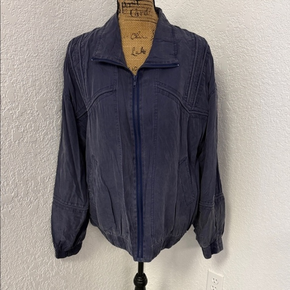 Vintage Oleg Cassini 100% Silk Men's Slate Blue/Purple Bomber Jacket Large